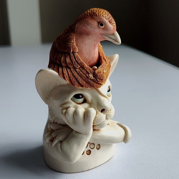 NEW Harmony Kingdom Cat and Bird Trinket Box Turdus Felidae 1999 Treasure Jests - Picture 1 of 10